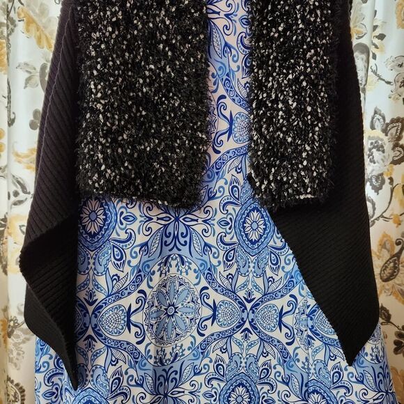 Absolutely Famous Open Front Cardigan Sweater Women's Medium Black Ribbed Knit - Picture 4 of 14